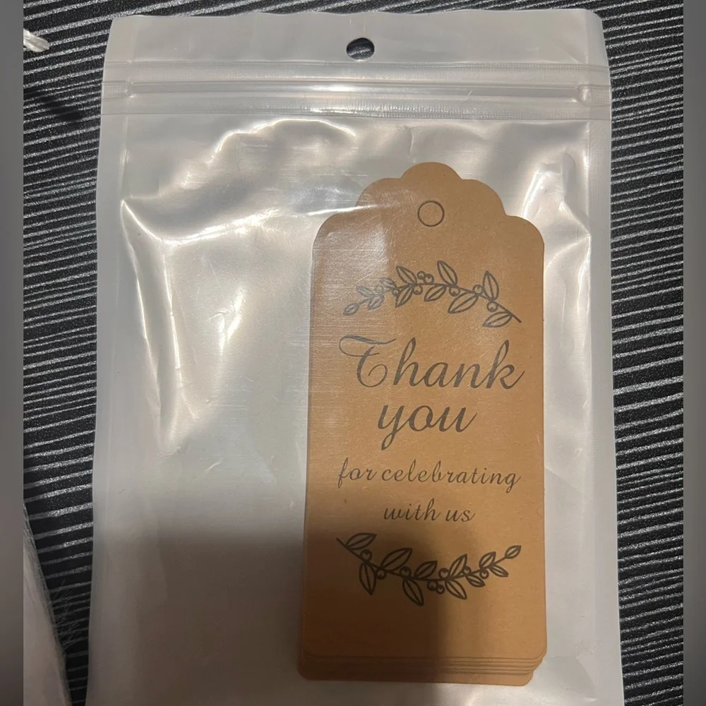 Thank You For Celebrating With Us Gift Tags + White Organza Gift Bags, 12 Each
